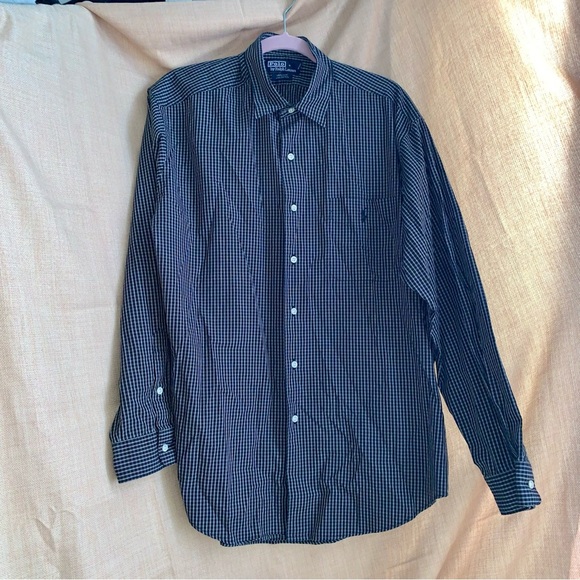 ❗LAST CHANCE❗Men's Ralph Lauren Black & White Button Long Sleeve Shirt Large - Picture 1 of 5